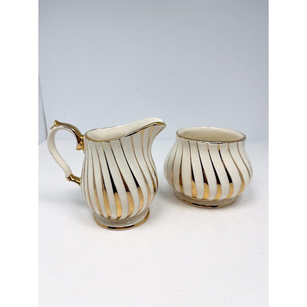 Vintage Sadler cream and sugar set with gold swirl striping